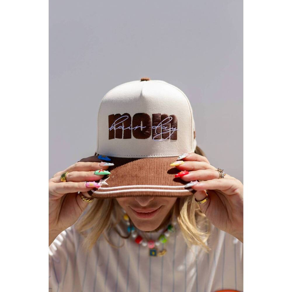 NEW KAXI women's mom hair day trucker hat in cream, brown